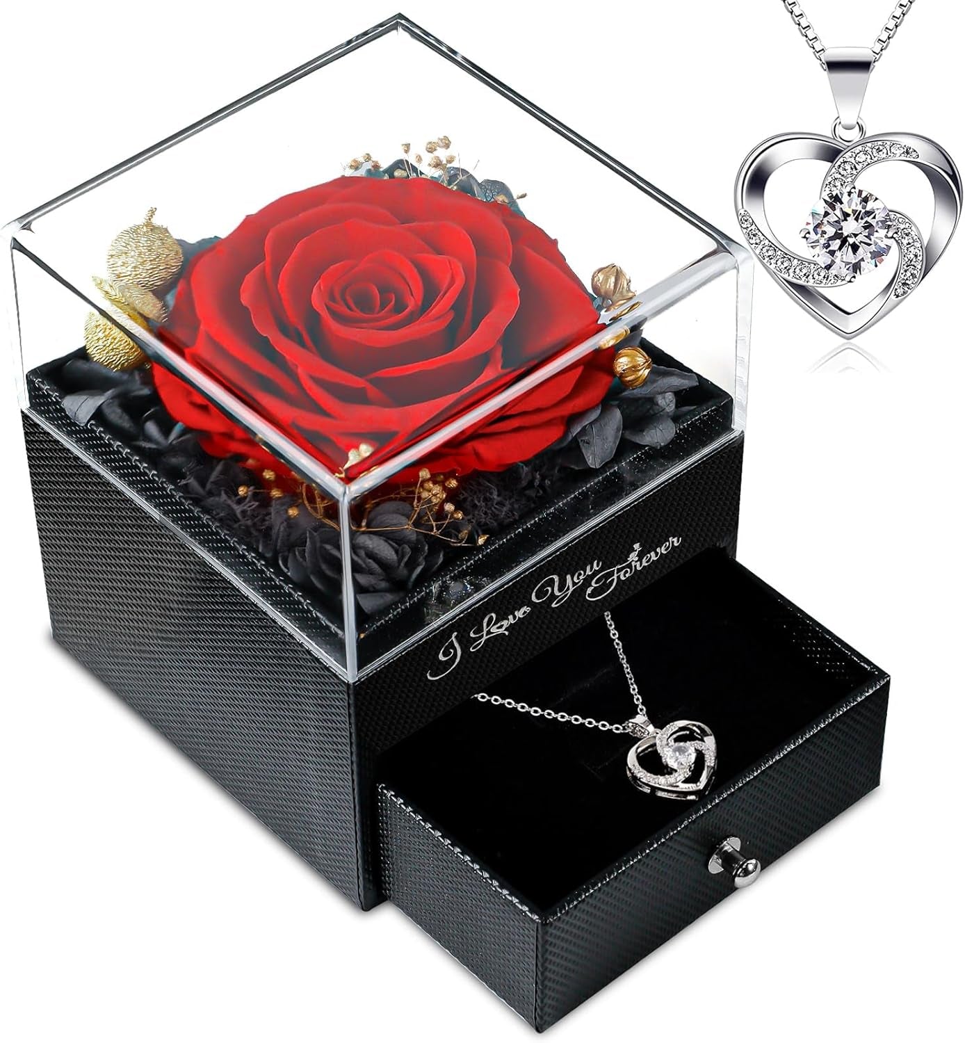 Preserved Red Rose with Necklace