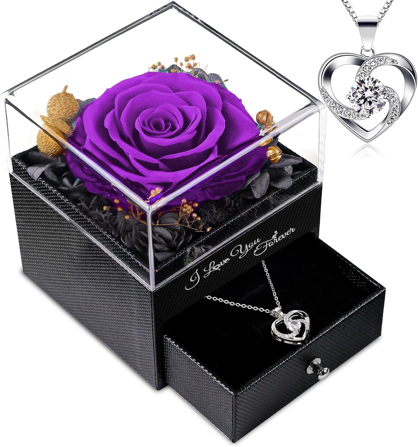 Preserved Red Rose with Necklace