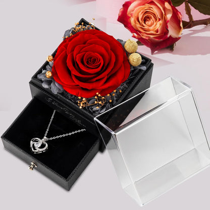 Preserved Red Rose with Necklace